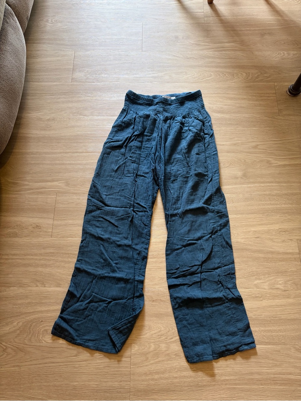Wide-Leg Cotton Navy Blue Pants